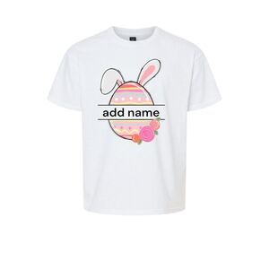 White and Pink Short Sleeve Tee with Bunny Design